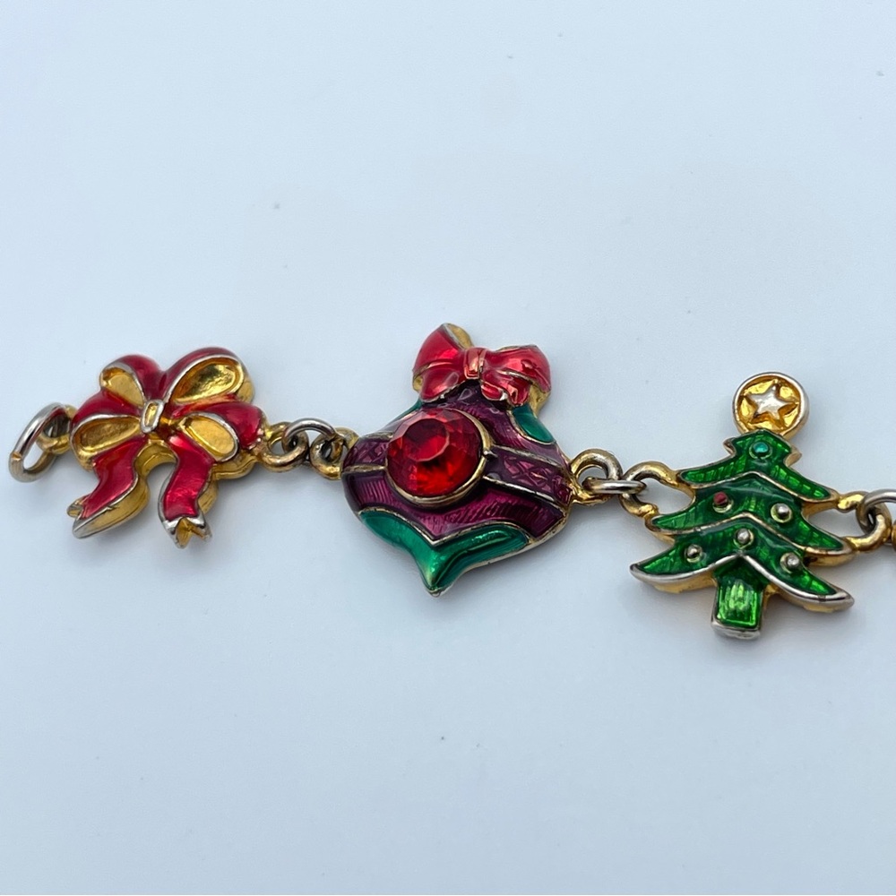 Christopher Radko Enamel Christmas Charm Bracelet Snowman Wreath 7.5” - Picture 9 of 11